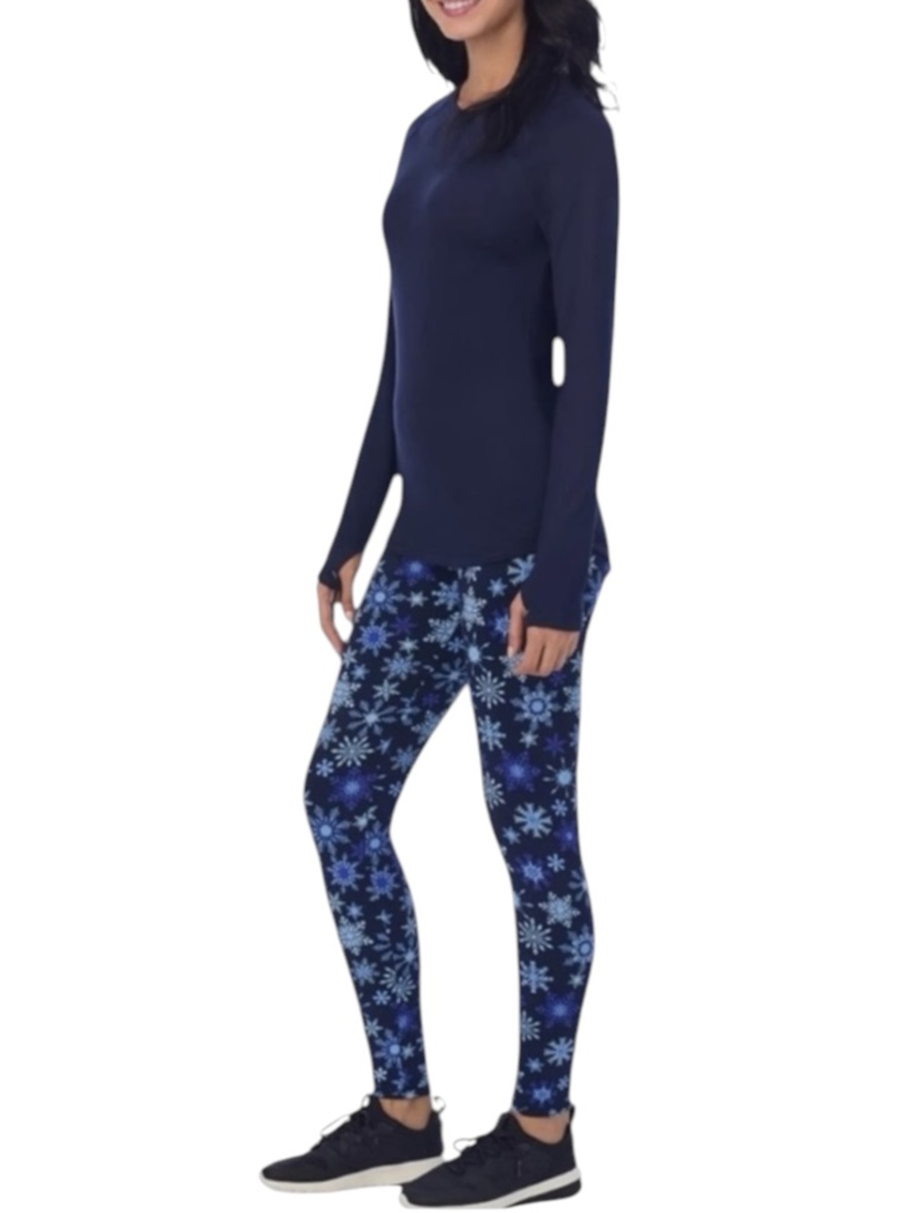 CUDDL DUDS Navy Long Sleeve Top with Blue Snowflake Leggings Base Layer Size XL